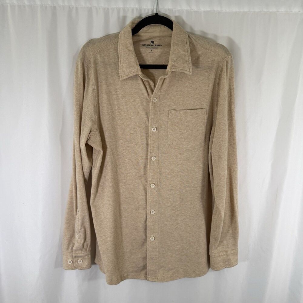 The Normal Brand Active Puremeso Shirt Men's Medium Button Up Beige Long Sleeve